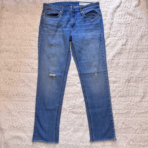 rag & bone Denim - Rag & Bone Dre Low-Rise Slim Boyfriend Jeans Light Wash Distressed Size 29